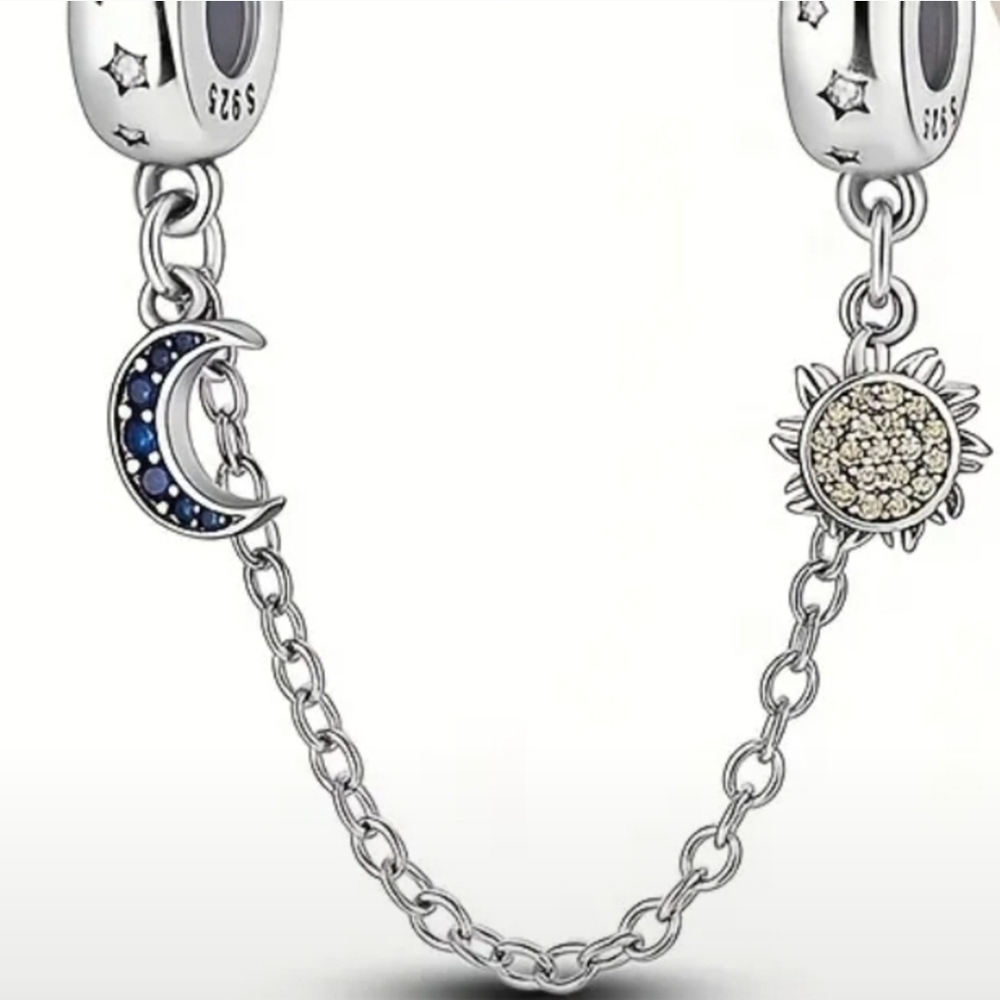 Sterling Silver 925 Sun and Moon Charm Bracelet